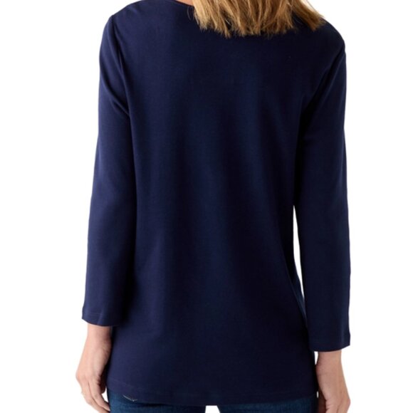 Kim Rogers Women's With Detailed Crew Neck, ¾ Sleeve, Harbor Navy, Large - Picture 2 of 15